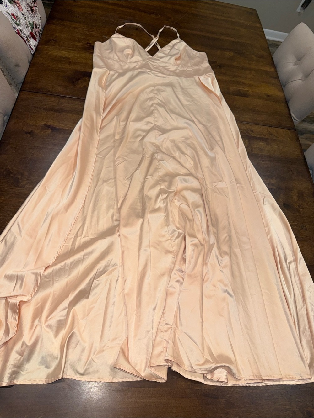 SHEIN Pale Peach Satin Maxi Slip Dress